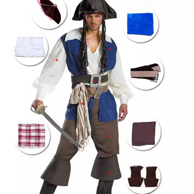 Costume d'halloween Pirate des caraïbes pour hommes, vêtements traditionnels chinois en coton, tenue de Festival Par