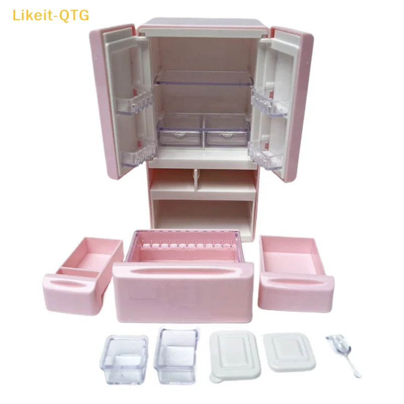 

NEW Plastic Miniature Fridge Refrigerator Simulation Mini Double Door Refrigerator Model Craft Furniture Doll House Accessories