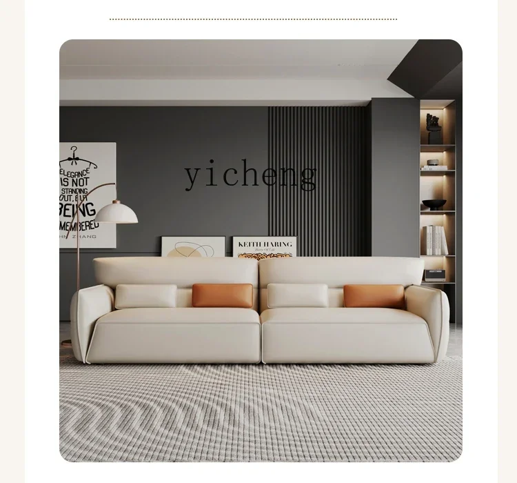 

B1 light luxury minimalist silicone leather, blow-resistant cream wind simple straight row cotton and linen latex leisure sofa