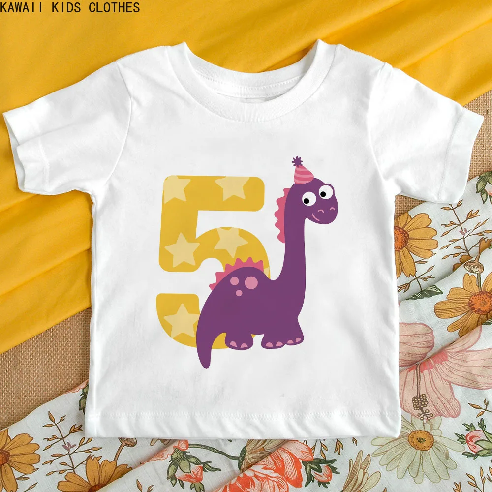 

Funny Dinosaur Number Children's Clothing Birthday Gift Tshirt Clothes Girls Boys T Shirts Aesthetic Kids Party T-shirt Tops