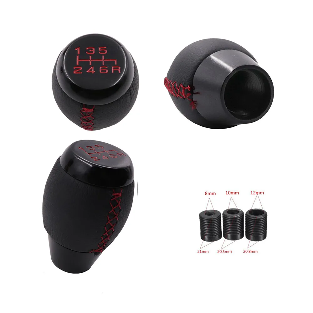 

Car Universal BLACK/RED STITCH SHIFT KNOB FOR 6 SPEED GEAR SHIFTER LEVER M8 M10 M12