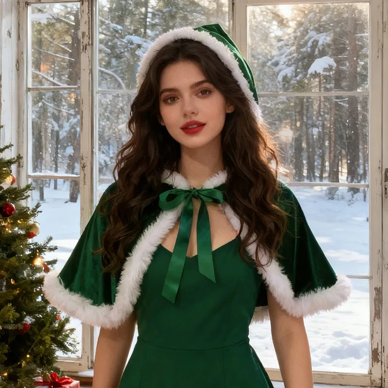 Peleryna świąteczna Zestaw peleryny świątecznej Strój świąteczny Kostium Świętego Mikołaja Szal damski