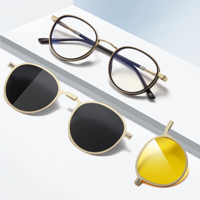 New Style Folding Magnetic Glasses Women Men Driving Polarized Round Punk Optical Myopia Eyewear Custom Prescription Eyeglasses