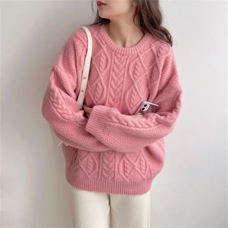 

Women's O-Neck Knitted Pullovers, Loose Sweaters, Bottoming Shirt, Top Fashion Jumper, Monochromatic, Autumn, Winter