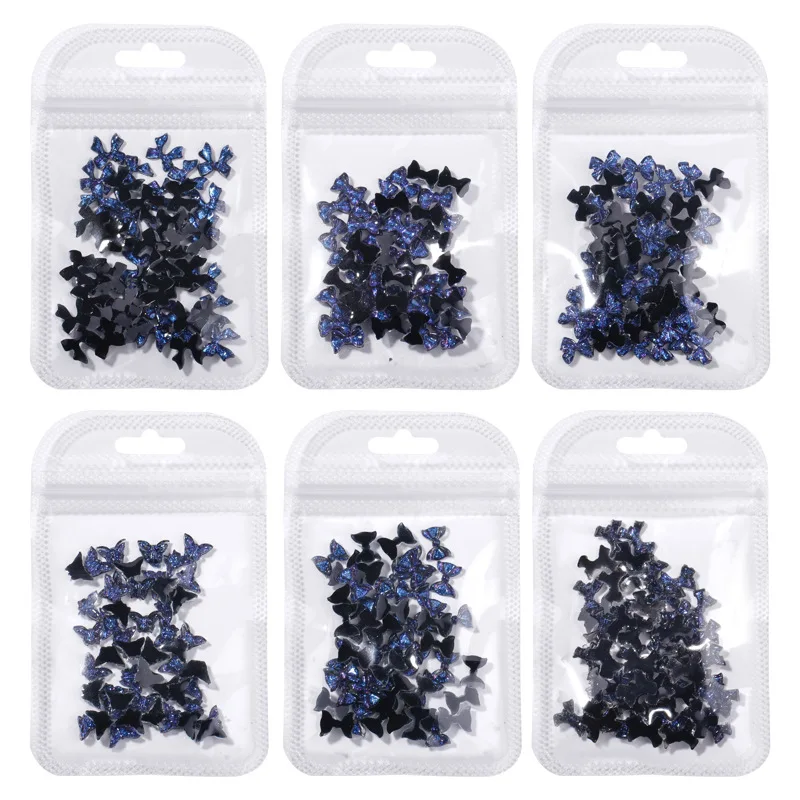 30/50 Stuks Donkerblauwe Glitter 3d Nail Art Strik Bedels Butterfly Sterrenhemel Accessoires Manicure Decoratie Ontwerp Benodigdheden Tool