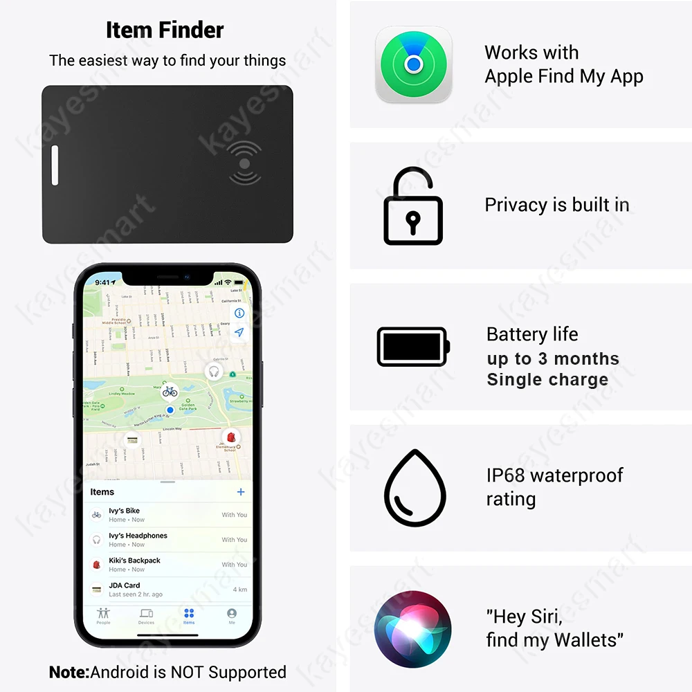 Wireless Charging Tracking Location Wallet Tracker Card GPS Locator Smart Tag iphone Apple Device Find My APP itag Replacement