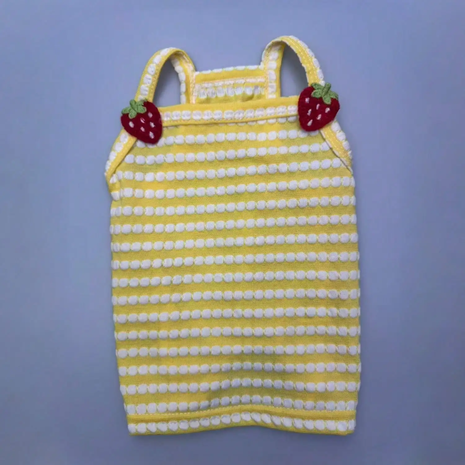1 Stück gestreiftes Strick-Hundetanktop mit 3D-Frucht-Blumen-Ornament, atmungsaktive Welpenweste für kleine Hunde – Detail 28