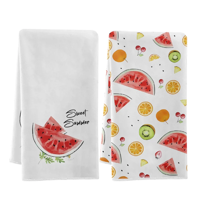 2Pcs, Watermelon Fruit Print Kitchen Towels, 40Cm*60Cm Towel Set, Super Absorbent Soft Cleaning Cloth, Cooking and Baking Tea Towel, Hand Towel, Cleaning Cloth, Dishcloth, Kitchen Decoration, Living Room Decorations, Kitchen Essentials, Home Essentials