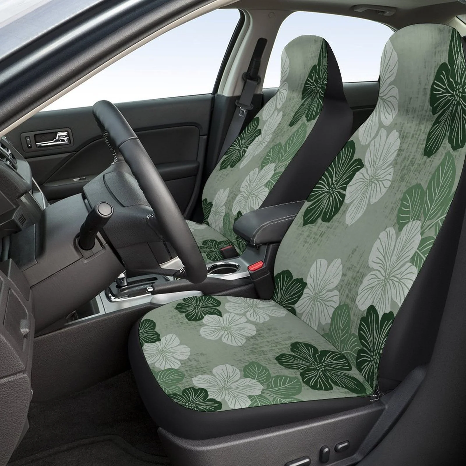 Set Of Car Covers Featuring A Floral Design, Suitable For A Wide Range Of Vehicles. This Stylish And Unique Set Includes Full Fo