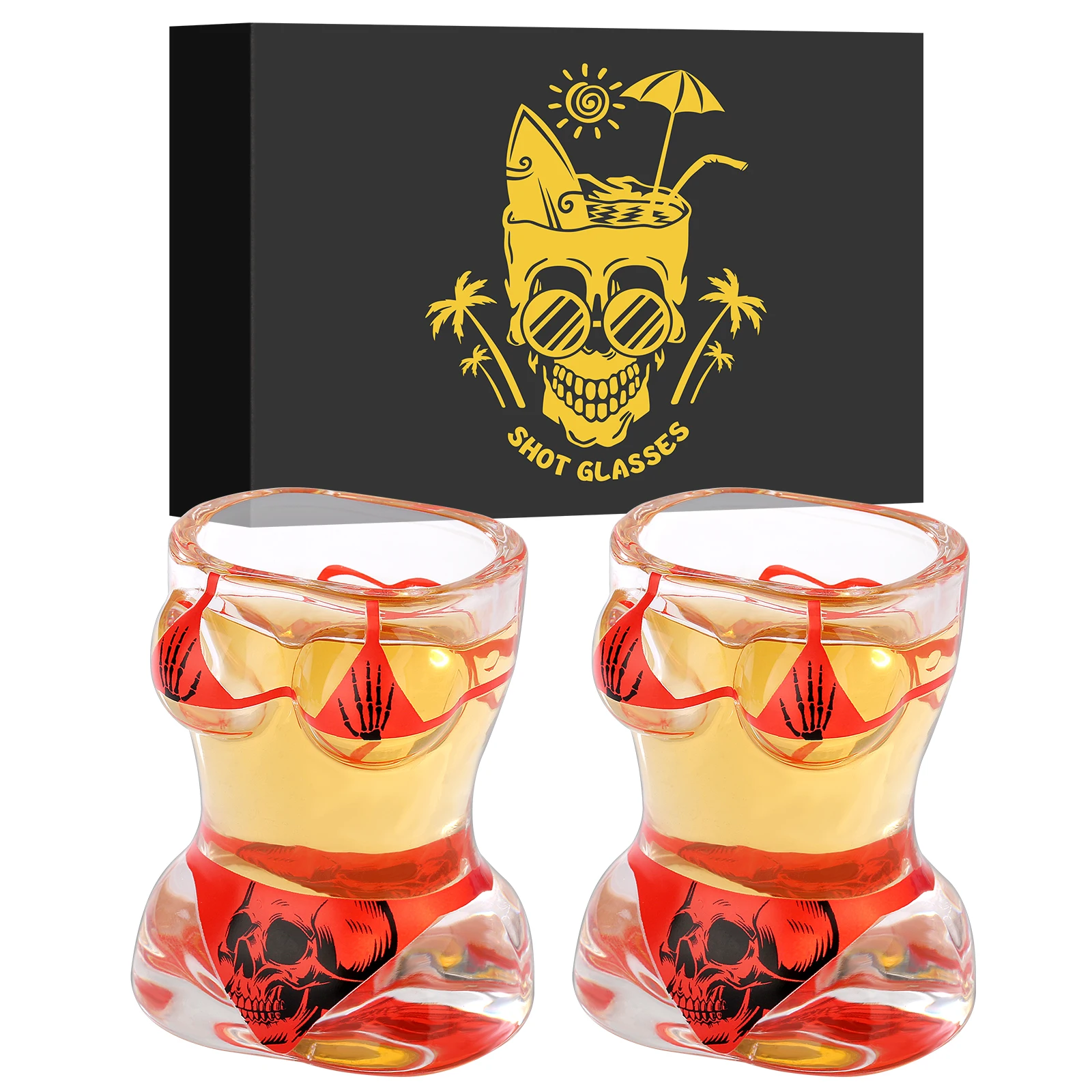 2pcs/set Novelty Shot Glasses with Musle Man and Bikini Skull Design 30ml Reusable Glass for Kitchen Club Party Weeding Gift