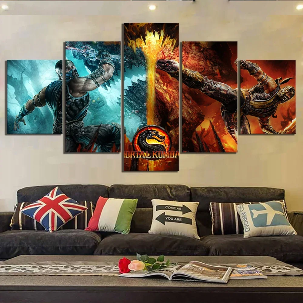 No Framed Canvas 5Pcs Mortal Kombat Game Final Fight Wall Art HD Posters Home Decor Pictures Living Room Decoration Paintings