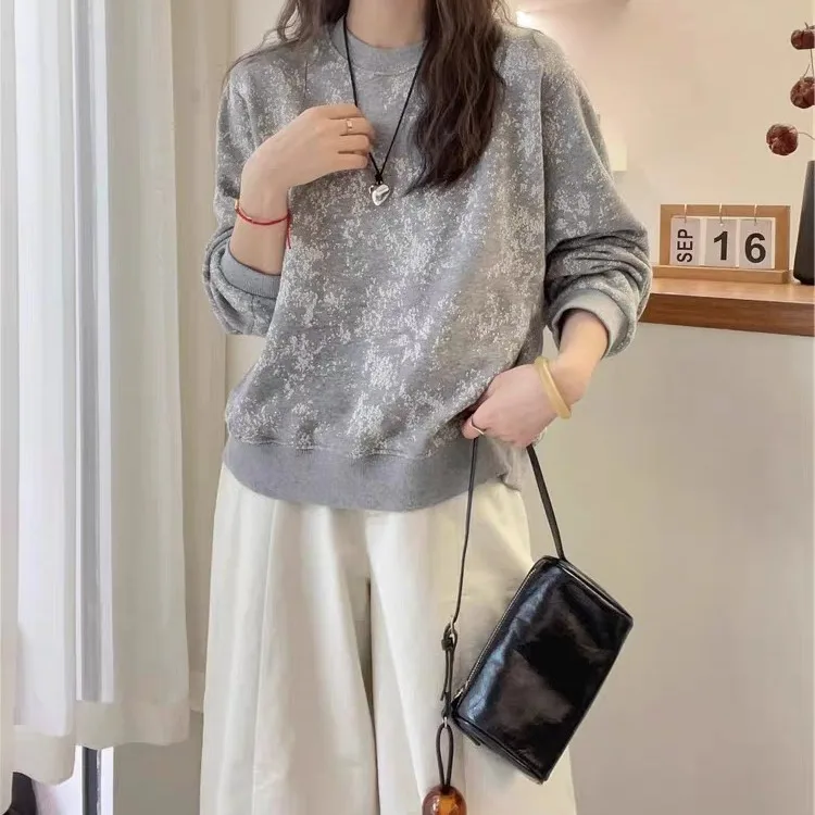 เสื้อฮู้ดผู้หญิงทรงหลวม สไตล์แฟชั่น ปกปิดหุ่น ใส่ได้หลายโอกาส สำหรับฤดูใบไม้ผลิและฤดูใบไม้ร่วง ไซส์ใหญ่พิเศษ รุ่น Ele Snowflake round Ne Long Sve