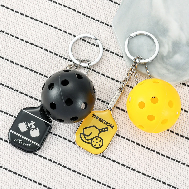 Creative Pickleball Racket Metal Keychain Pickle Sports Keychains Inspirational Pickle Dink Ball Gifts  Fans Party Gifts