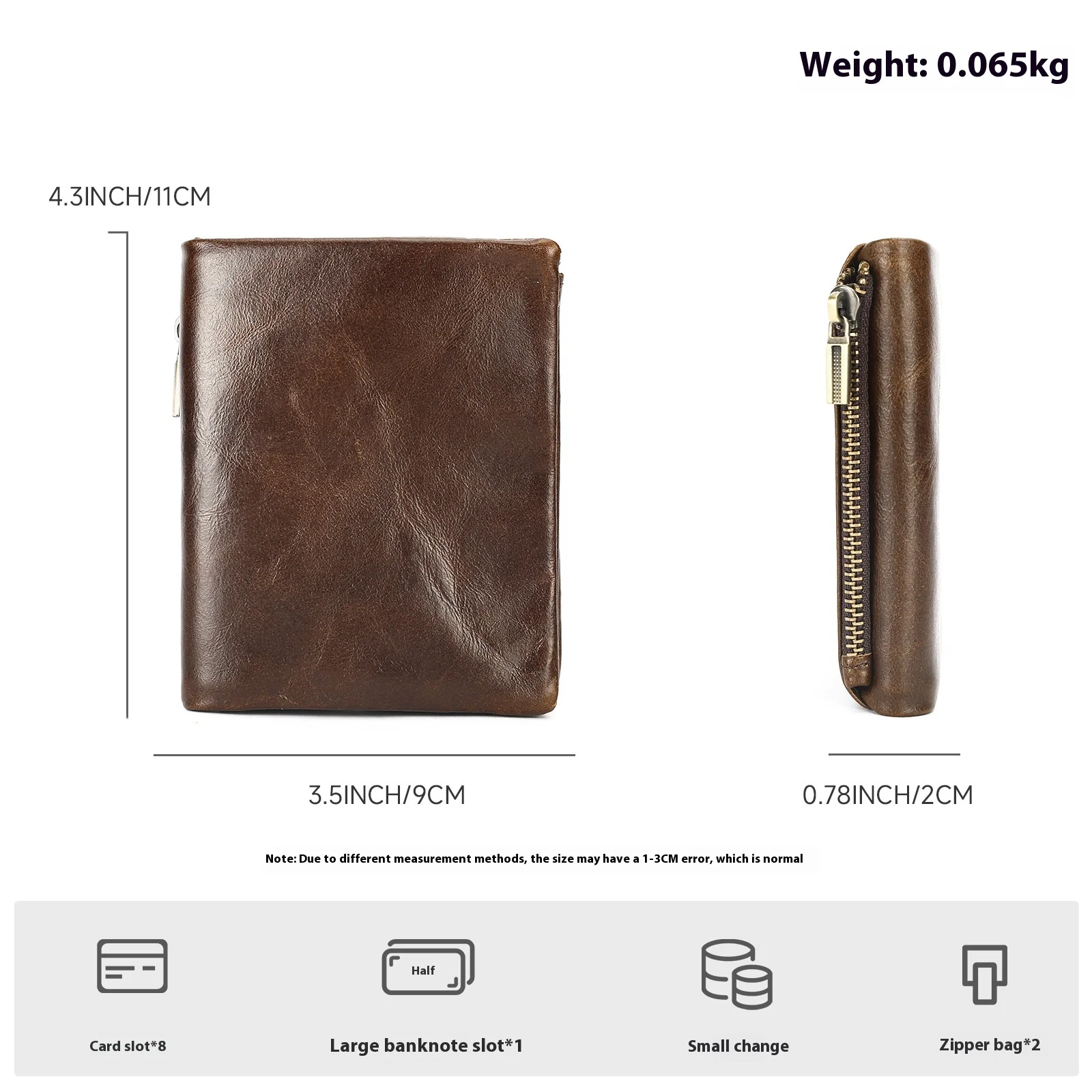 Men's Genuine Leather Vintage Wallet Short RFID Anti-theft Brush Money Clip Oil Wax Cowhide Card Package