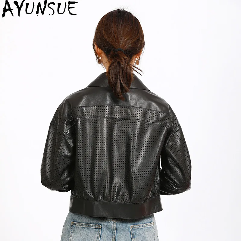 AYUNSUE Giacca in vera pelle di pecora naturale Donna Streetwear Donna Giacche da moto Abiti autunnali 2025 Jaqueta De Couro