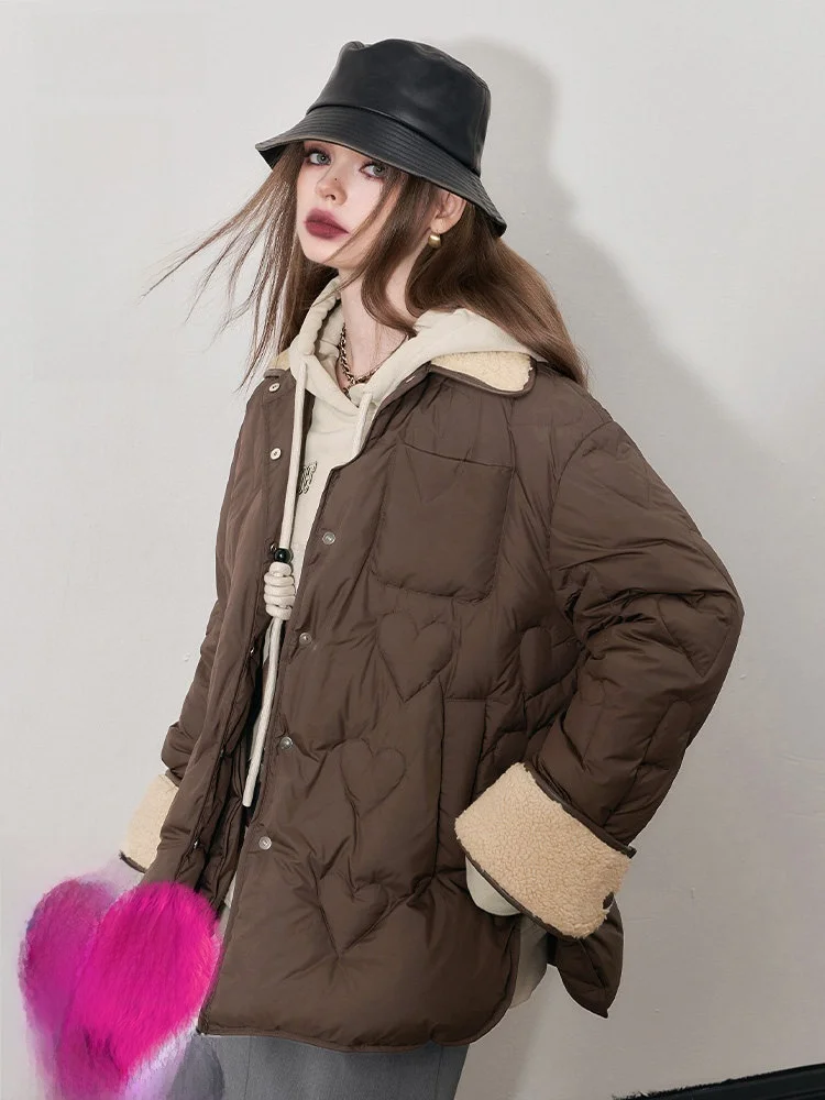 

Тонкий теплый хлопковый пуховик для женщин, свободный крой, осенняя верхняя одежда, дизайн с вставками, легкий полиэстер, длинный пальто-куртка