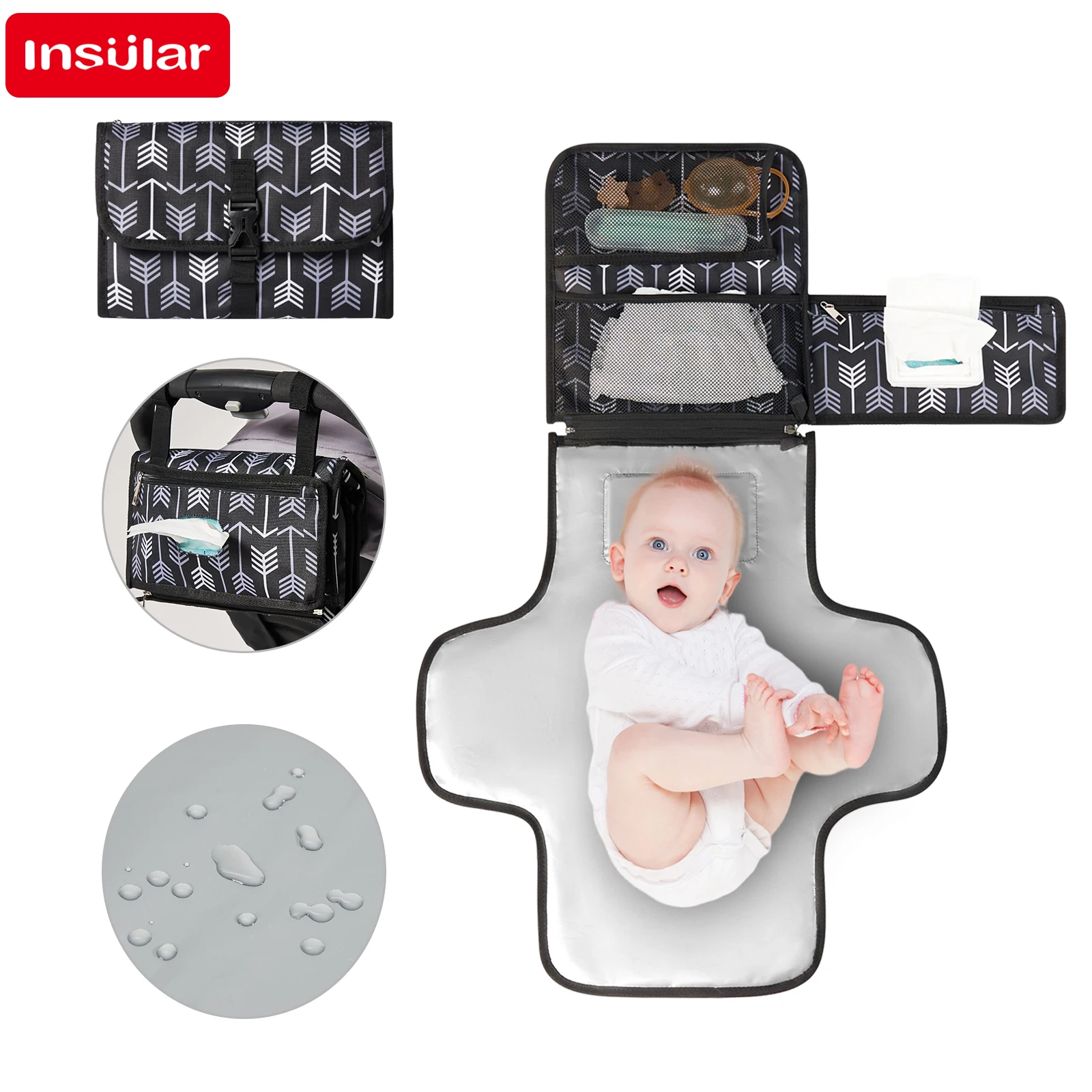 INSULAR Baby Diaper Changing Mats Infant Nappy Mattress Travel Cushion Portable Foldable Washable Waterproof Reusable 3 Layers