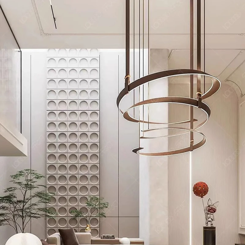 Anel de couro vermelho minimalista americano led lustre teto para hotel restaurante decoração artística regulável