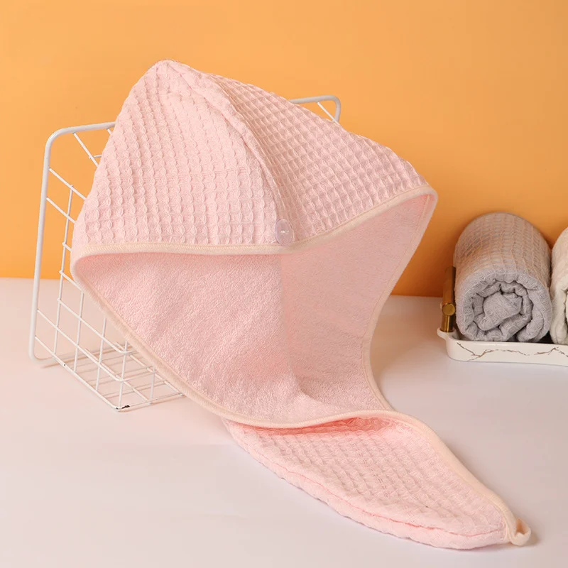 Waffle Thickened Double-layer Pure Cotton Dry Hair Cap Absorbent Bag Turban Wash Hair Wipe Head Towel Shower Cap