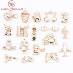 (9408) 24K Gold Color Brass with Zircon Basketball Hoop Earphone Robot Shaped Pendants High Quality Jewelry Making Accessories