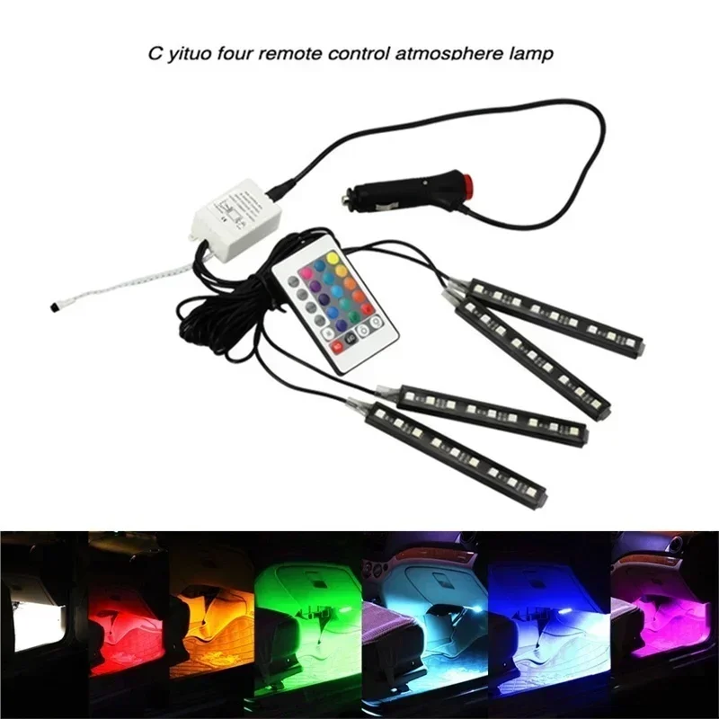 

Гибкая светодиодная RGB-лента 12В для интерьера автомобиля с изменением цвета, декоративная полоса с пультом ДУ, автоаксессуар