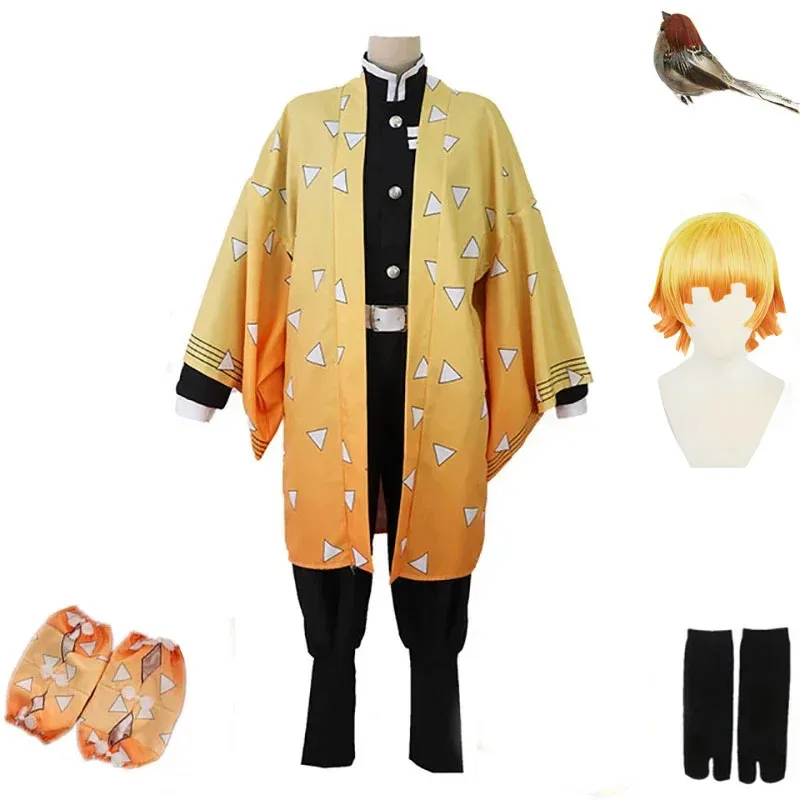 

adult and Anime Demon Slayer Cosplay Costume Agatsuma Zenitsu Kimetsu no Yaiba Cosplay Costume Men Kimono Yellow Uniform