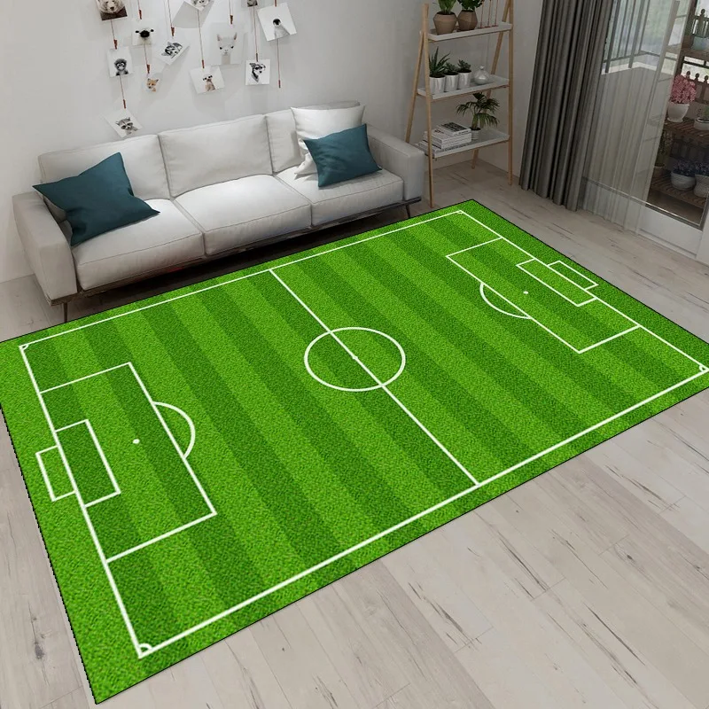 سجادة منطقة منقوشة لملعب كرة القدم، سجادة مطبوعة على شكل عشب كرة قدم فنية، سجادة أرضية ناعمة غير قابلة للانزلاق لغرفة ألعاب غرفة المعيشة #3