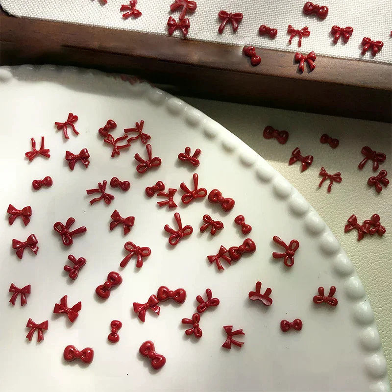 100PCS 3D Nail Art Rode Strik Charms Levert Kawaii Accessoires Hars Voor Nagels Decorastion Product Manicure Decor Materialen Tool