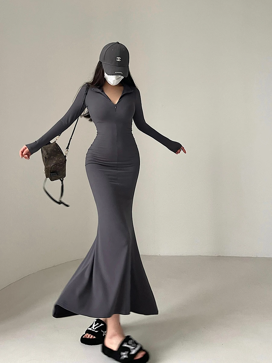 

Сексуальное длинное облегающее платье на молнии Sve Fi Tail для молодых девушек, осенняя хлопковая повседневная одежда, китайский сексуальный облегающий костюм Dr