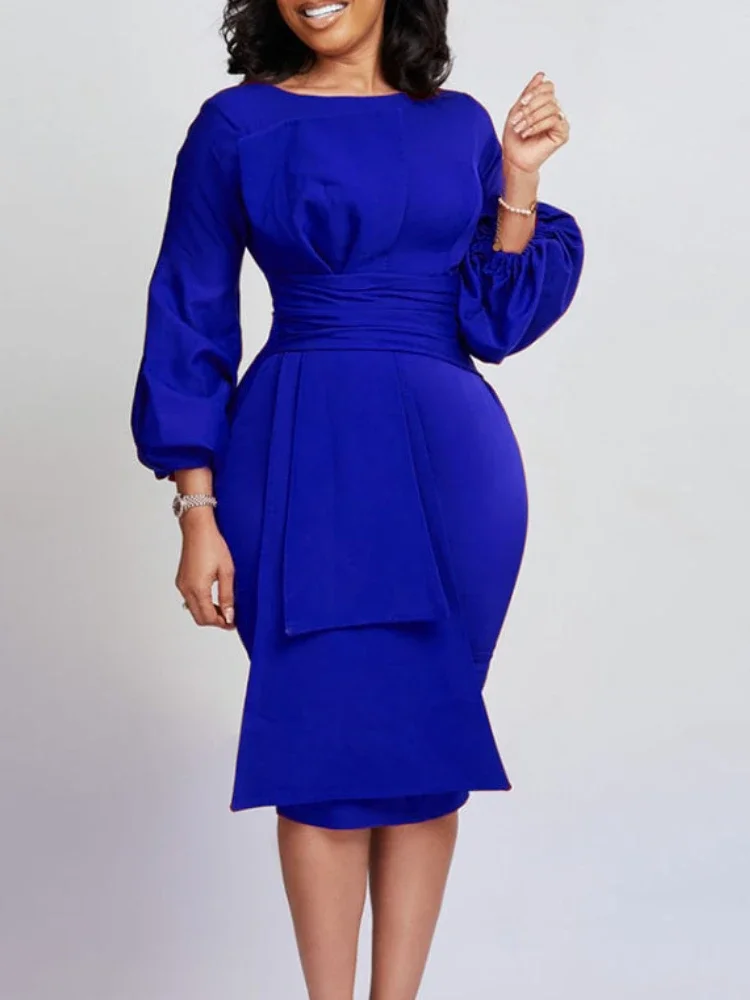 

Women Dress Bodycon Elegant Slim Office Ladies Long Sleeves O Neck High Waist Package Hip Classy Female African Work Wear Robes