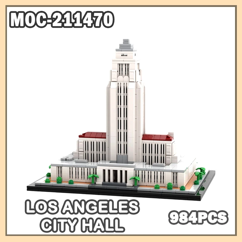 มอซี- 211470   Building Block รุ่น Los Angeles City Hall แบบจําลองสถาปัตยกรรม Series อิฐ Handmade ของขวัญชุด 1:800 984PCS