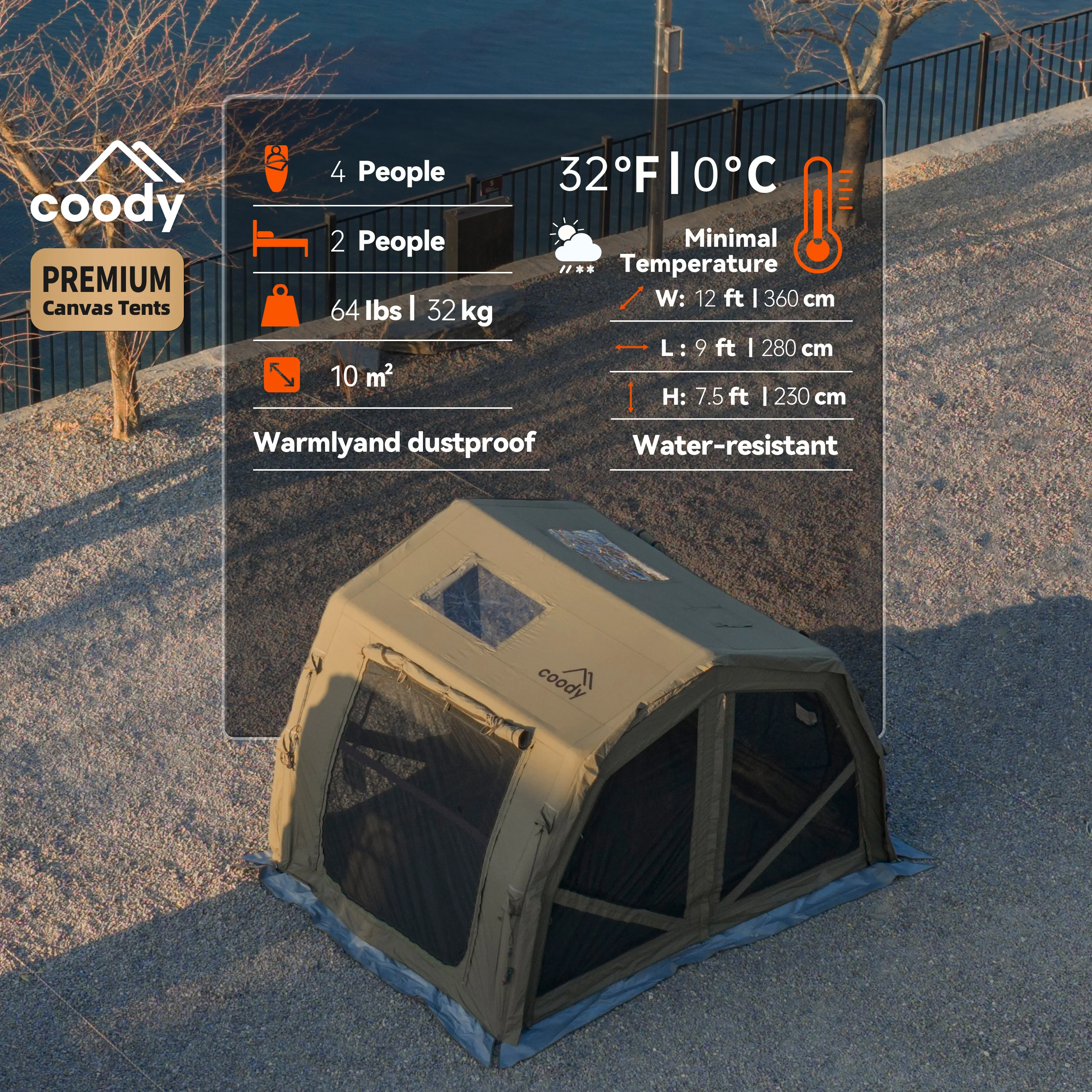 

10.0 Pro Air Tent-Army Green Camping Family Travel Single Layer Waterproof Cotton Portable 2-4 Person Inflatable Tent