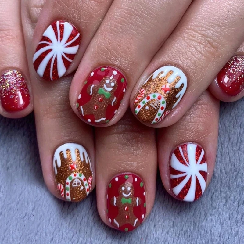 Gingerbreads Man Press On Nails Christmas Full Cover on Nails False Nails Dropship