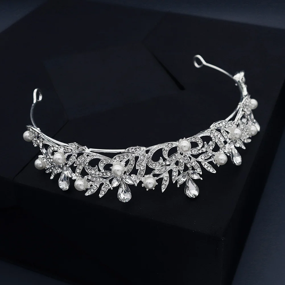 

1Pcs Rhinestone Crown Headband Pearl-Inspired Women Hair Accessory Sparkling Headdress for Banquet Role Play Silver