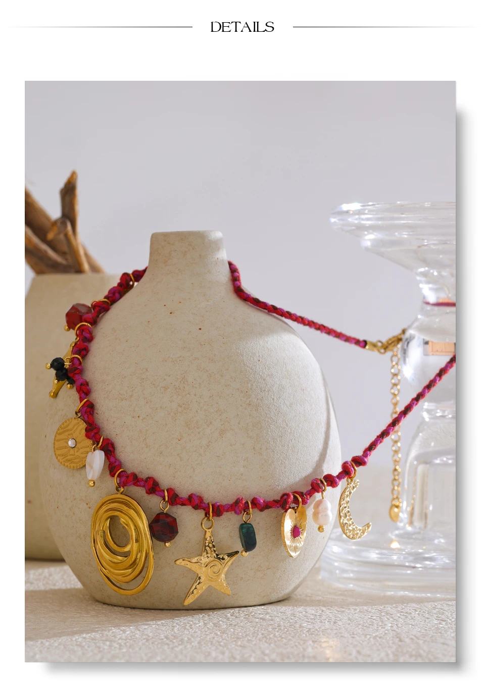 Yhpup Mode Seil Geflochtene Handgemachte Halskette Tropfen Naturstein Mond Stern Edelstahl Zubehör Beliebte Schmuck – Detail 20