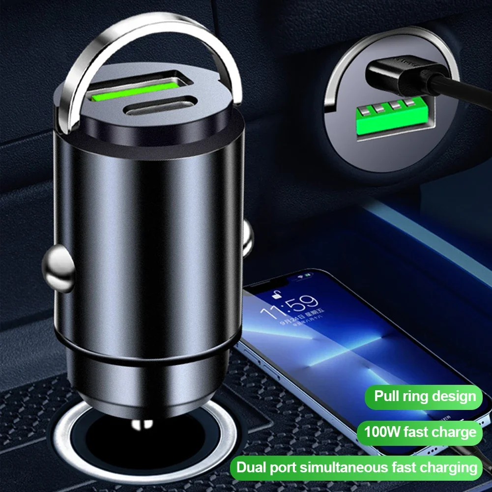 Mini Dual Ports Pull Ring Car Charger USB Fast Charging for iPhone Huawei Xiaomi Samsung QC 3.0 Phone Convenient Charger Adapter