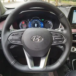 Hand-stitched Black Leather No-slip Car Steering Wheel Cover For Hyundai Santa Fe 2019-2020 Palisade 2020 Interior Accessories