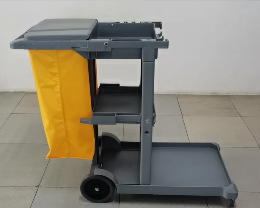 2025 Carrinho multifuncional para limpeza de escritórios hospitalares de hotel com carrinho de limpeza de tampa