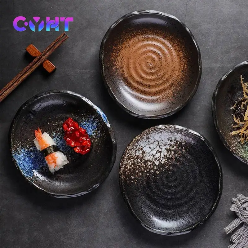 7 Inchs Retro Dining Plate Japanese-style Ceramics Dish Creative Circular Restaurant Steak Plate 17cm Household Fruit Tray