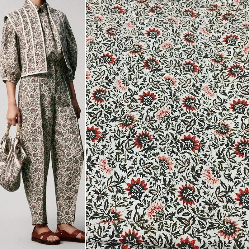 

Стиль отпуска, ретро, красная маленькая натуральная льняная ткань с принтом подсолнечника для шитья, женская классическая блузка, ткань «сделай сам», швейный материал