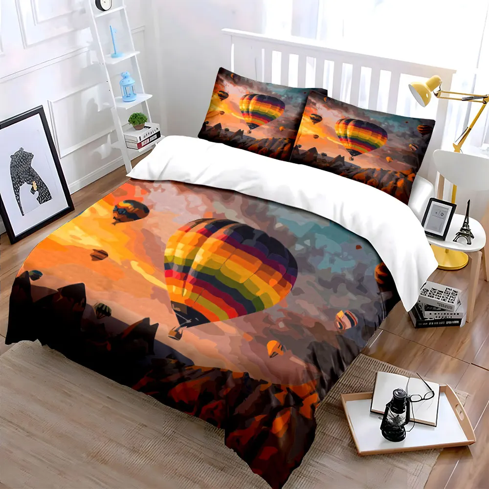"Colorful Hot Air Balloon Adventure"  kid's and adults' bedroom decor, Exquisite three-piece bedding set gift
