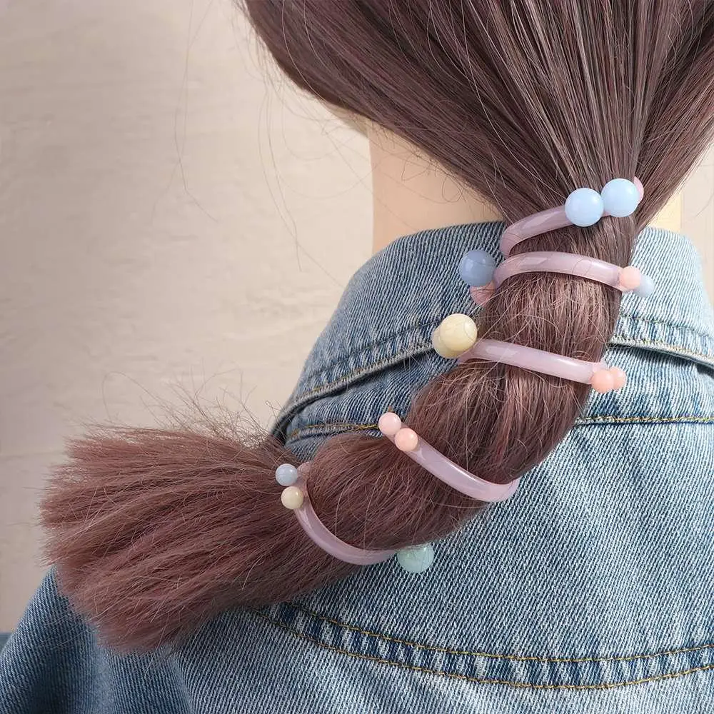 Beads Telephone Line Hair Rope Straight Korean Style Transparent Ponytail Holder Rubber Band Elastic Pearl Hair Ring