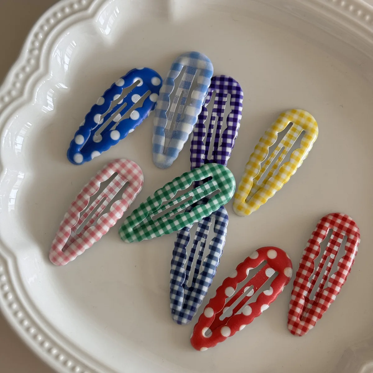 

3pcs/bag 4.7cm Children Cute Plaid Waterdrop Shape BB Hair Clips Kids Headwear Girls Lovely Hairpins Baby DIY Hair Accessories