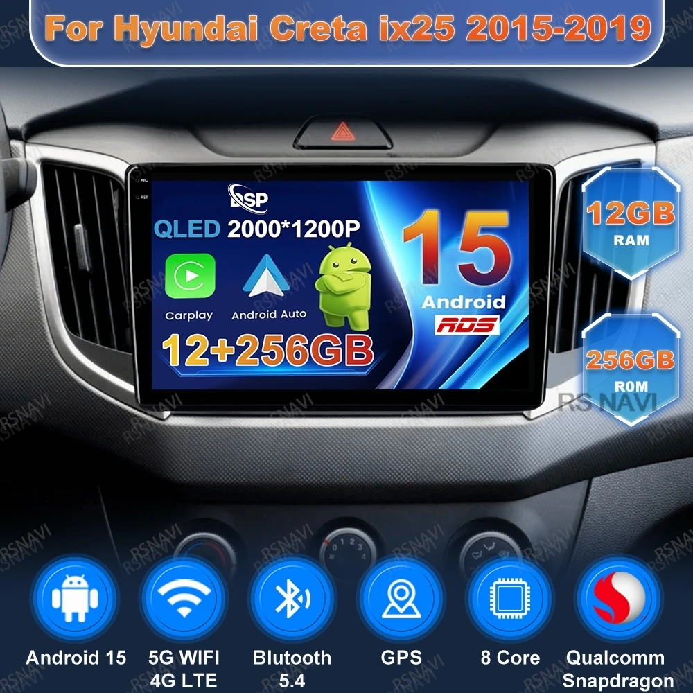 

Android 15 Car Radio For Hyundai Creta Ix25 2015-2019 Wireless Carplay Auto GPS Stereo DSP Navigation Viedo Player DVD 5G WIFI