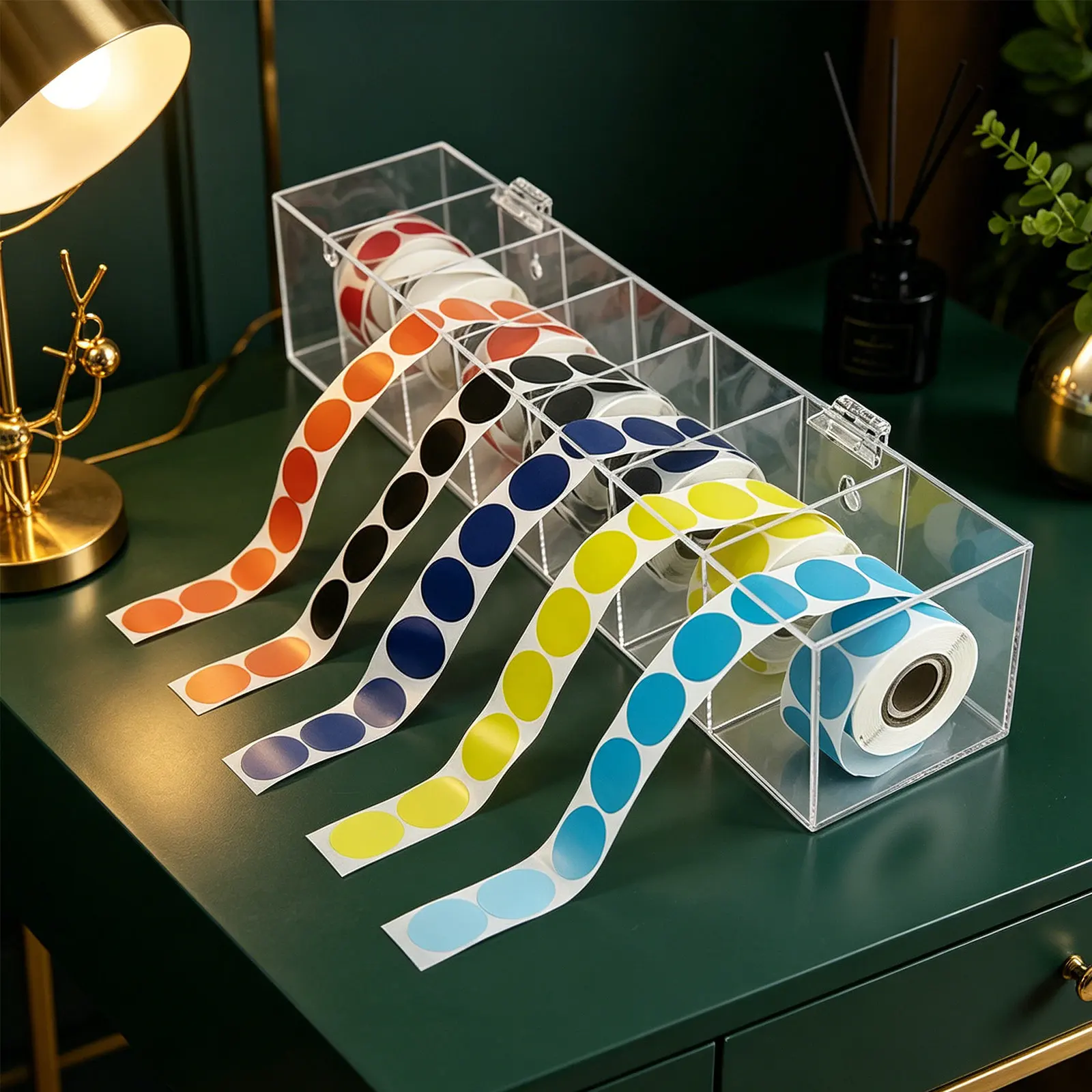 Acrylic Label Dispenser Portable Transparent Organizer Desktop Storage Box Office and Home Use Efficient Tag Distribution System