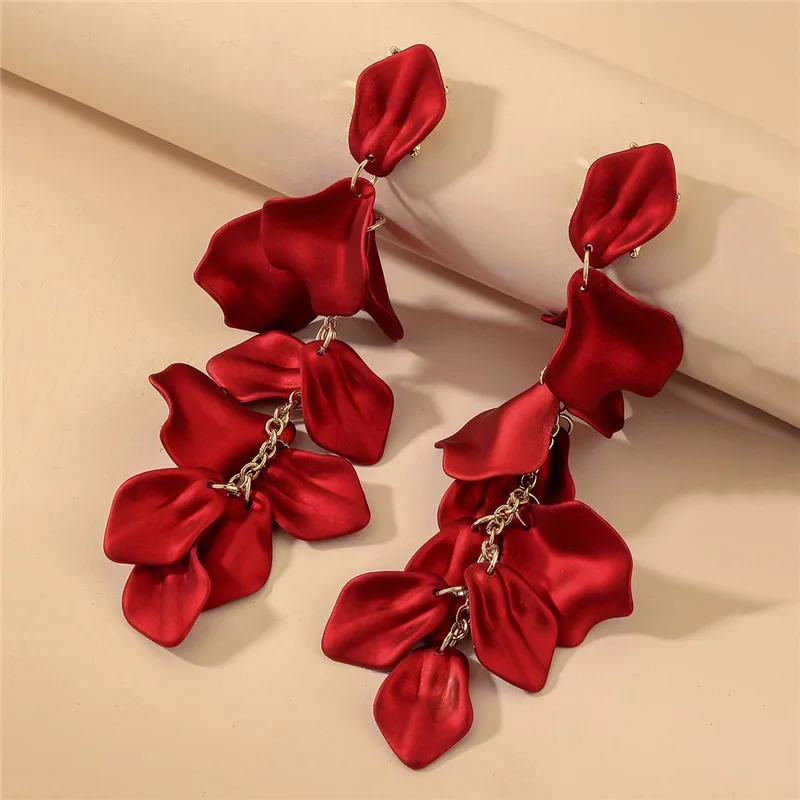 Long Tassel Rose Petal Drop Earrings Ins Fashion Elegant Aesthetic Ear Jewelry, Luxury Vintage Eco Friendly Dangle Earrings Gift