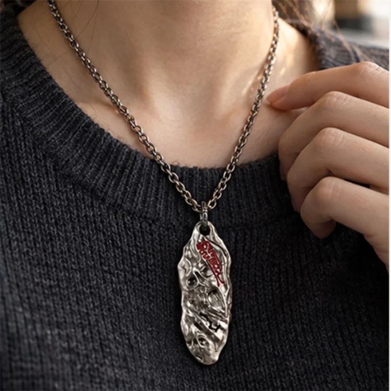 Retro Textured Meteorite Crater Safety Card Pendant Male Choker Accessories Ethnic Style Taoist Secret Hui Necklace Men Jewelry