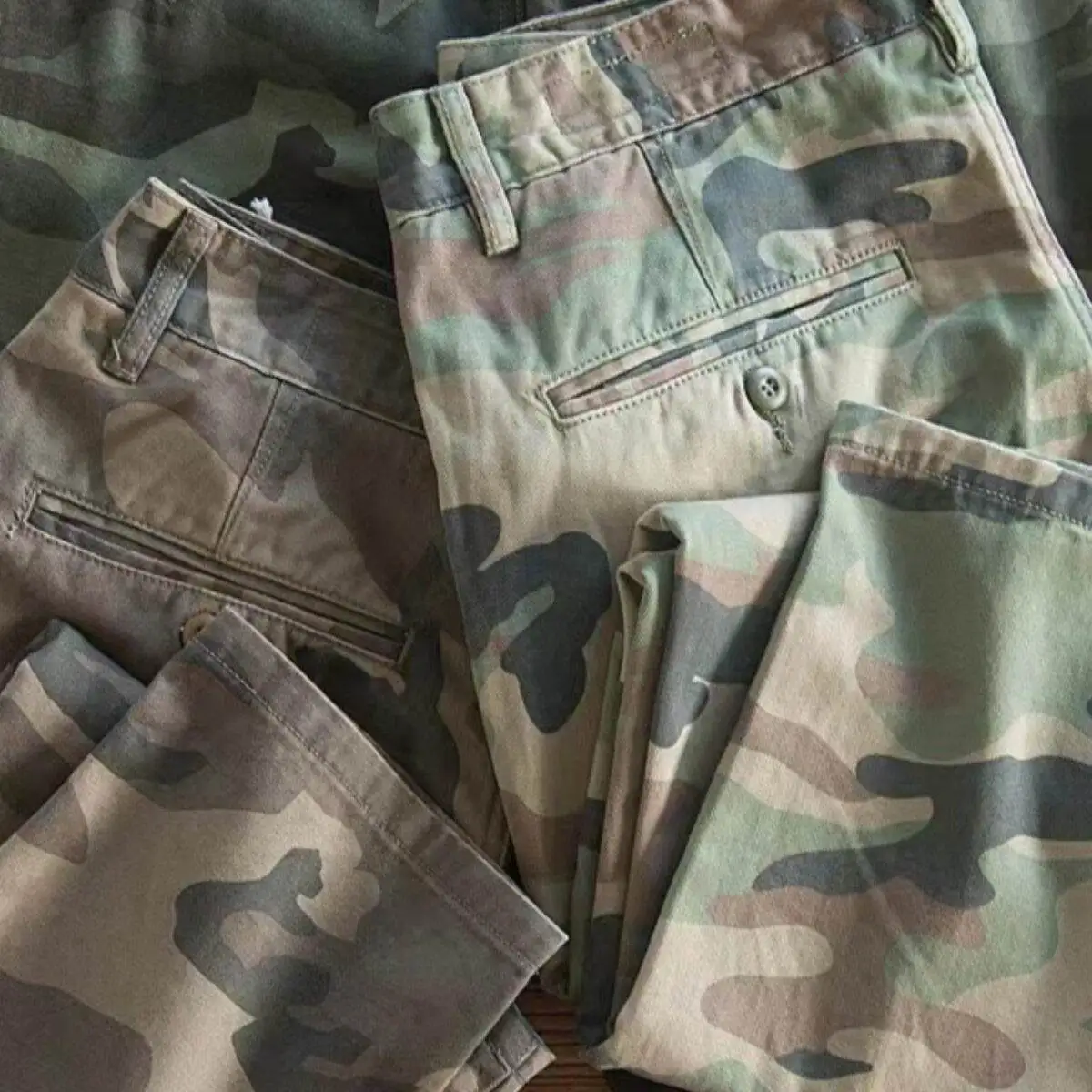 

Men's Casual Camouflage Work Trousers Spring Autumn Wear-Resistant Loose Straight Leg Long Pants Labor Protection Cuffed