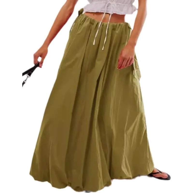 Elegant Long Skirts Women Clothing 2025 New Solid Color Lace Up Bow Casual Fashion Steeetwear Y2k A-Line Skirts Summer Outfits