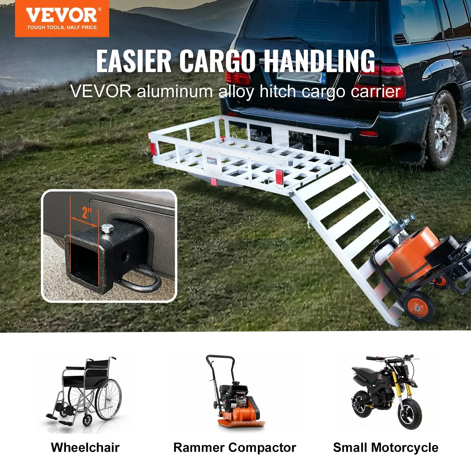 50 x 29.5 x 8.7 inch Hitch Cargo Carrier, 500lbs Capacity Trailer Hitch Mounted Cargo Basket, Aluminum Luggage Carrier Rac